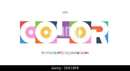 Ausschnitt negativer Raum Schriftart Logo Alphabet Farbe Geometrische Blöcke Briefsatz Moderne Typografie, kreatives Typografie Design für Poster-Überschrift, Typ Stock Vektor