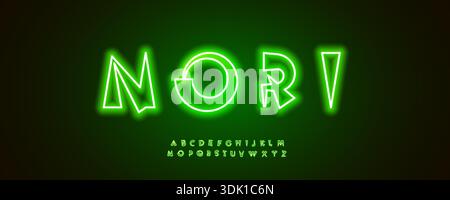 Grüne Neon Schriftart Logo Neon Alphabet Vektor Buchstaben Set Moderne Typografie, leuchtende Linie Typografie Design für asiatische Lebensmittel Titel Text, Tippmenü Überschrift Stock Vektor