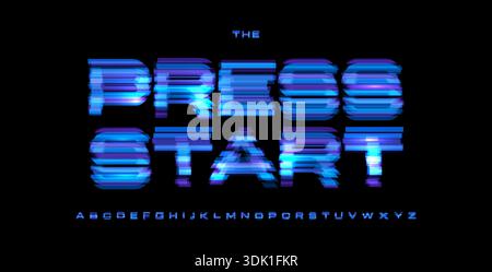 Drücken Sie Start Digital Noice Schriftart Logo Alphabet Vektor Glitch Buchstaben Set Moderne Typografie, kreatives Typografie Design für Play Taste, Spiel-UI Stock Vektor
