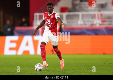 Monaco, Fürstentum Monaco. Januar 2026. Lamine Camara vom AS Monaco FC im Spiel der UEFA Champions League Phase MD8 zwischen AS Monaco und Juventus FC im Stade Louis II am 28. Januar 2025 in Monaco, Fürstentum Monaco. Quelle: Marco Canoniero/Alamy Live News Stockfoto