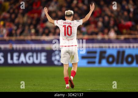Monaco, Fürstentum Monaco. Januar 2026. Aleksandr Golovin vom AS Monaco FC gibt beim Spiel der UEFA Champions League Phase MD8 zwischen AS Monaco und Juventus FC am 28. Januar 2025 in Monaco, Fürstentum Monaco, Gesten aus. Quelle: Marco Canoniero/Alamy Live News Stockfoto