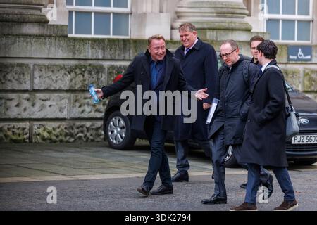 Michael Flatley (left) at Belfast High Court where Switzer Consulting is taking legal action in a civil case against the choreographer and dancer for alleged breach of contract, relating to an agreement the firm says was reached to allow it to run the dance shows. Picture date: Thursday January 29, 2026. Stockfoto