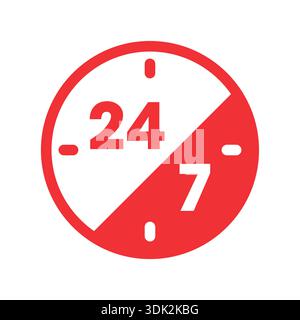 24-7-Konzept in analoger Uhr. 24-7-Service-Logo Stock Vektor