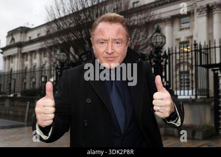 Michael Flatley outside Belfast High Court, after a legal order blocking him from engaging with the Lord of the Dance production has been overturned. At The Chancery Court in the Royal Courts of Justice on Thursday, Mr Justice Simpson discharged a temporary injunction that had been secured against the dancer and choreographer. Picture date: Thursday January 29, 2026. Stockfoto