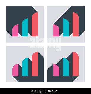 Farbige und schattierte Balkendiagramme. Schattierte statistische Diagramme. Statistischer Diagrammsatz Stock Vektor