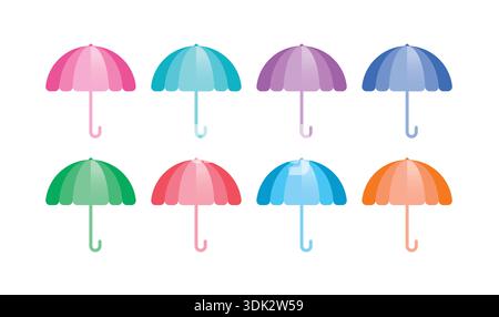 Bunte oktale Regenschirmsymbole. Vektorschirme. Bunte Regenschirme auf weißem Hintergrund. Stock Vektor