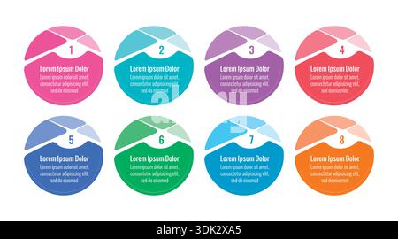 Infografikvorlage mit gestrichelten Kreisen. Informationsvorlage mit acht Schritten. Business-Infografik. Stock Vektor