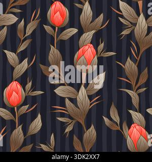 Vintage Florale Nahtlose Muster Mit Pfingstrose Rose Und Blättern In Luxuriöser Ästhetischer Cottagecore Boho Vektor Stil Stock Vektor