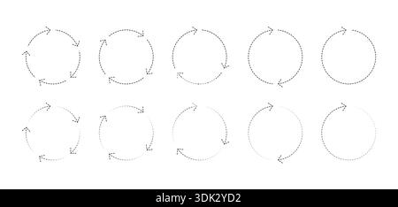 Gestrichelte rotierende Pfeile um den Kreis. Rotierende Pfeilzeichen. Ringpfeilzeichen Stock Vektor