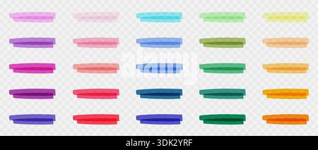 Textmarker-Set, farbige Filzstifte mit Doodle-Pinsel zum Hervorheben von Text, Unterstreichung, handgezeichnete Markierungsstriche Stock Vektor