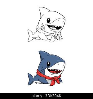 Niedliche Shark Cartoon Figur Illustration auf weißem Hintergrund Stock Vektor