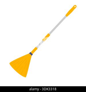 Wischen Sie auf dem langen Griff. Gelber Mopp mit großem Aluminiumgriff für Reinigungsräume, Büros und Wohnungen. Vektorabbildung. Stock Vektor