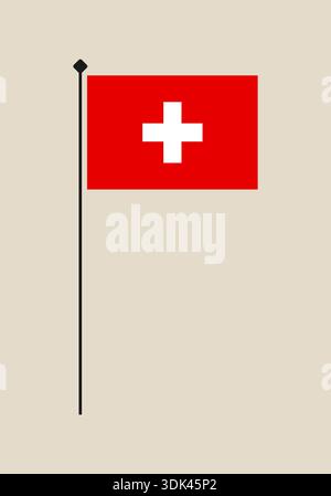 Minimalistische Schweizer Flagge auf einem Pole, die ein patriotisches Nationalsymbol mit Clean Vector Design darstellt. Stock Vektor