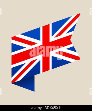 Stilisiertes United Kingdom Flag Ribbon Design, das stolz als patriotische nationale Symbol Vektor-Illustration auf neutralem Hintergrund winkt.. Stock Vektor