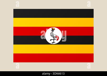 Lebendige Uganda Nationalflagge Vektor-Illustration mit grauem gekrönten Kraniemblem, die nationale Identität und Patriotismus repräsentiert. Stock Vektor