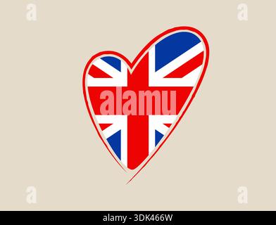 Patriotische Union Jack Flag in liebevoller, handgezeichneter Herzform, die die britische Kultur und den Stolz symbolisiert. Stock Vektor