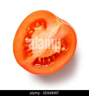 Scheibe frische rote Tomate isoliert auf weißem Hintergrund, Draufsicht Stockfoto