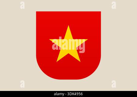 Fettes rotes Schild-Vektor-Emblem mit einem zentrierten gelben Stern auf einem sauberen beigefarbenen Hintergrund, das ein einfaches Symbol für generische Grafiken darstellt. Stock Vektor