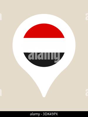 Offizielle Flagge von Jemen zentral in einem GPS-Kartensymbol für die Reisesavigation und die Zielmarkierung positioniert. Stock Vektor