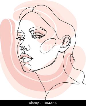 Frau Gesicht Eine Linie Kunst Illustration, Abstrakte Minimalistische Weibliche Porträt Kontinuierliche Linie Zeichnung Vektor Stock Vektor