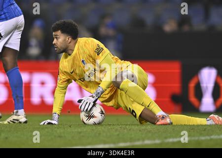 Genk, Belgien. Januar 2026. Genks Torhüter Tobias Lawal wurde am Donnerstag, den 29. Januar 2026, am 8. Tag der League-Phase des Turniers der UEFA Europa League, bei einem Fußballspiel zwischen dem belgischen Fußballteam KRC Genk und dem schwedischen Fußballteam Malmö FF in Genk gezeigt. BELGA FOTO JOHAN EYCKENS Credit: Belga News Agency/Alamy Live News Stockfoto