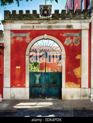 Blick auf ein traditionelles portugiesisches Haustor im historischen Alfama-Viertel in Lissabon, Portugal Stockfoto