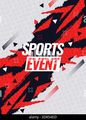 Modernes und energiegeladenes Sport-Poster-Design mit schwarzen und roten Grunge-Pinselstrichen und Dreiecksmuster. Kreatives Sportdesign für Banner, Poster, Cover, Stock Vektor