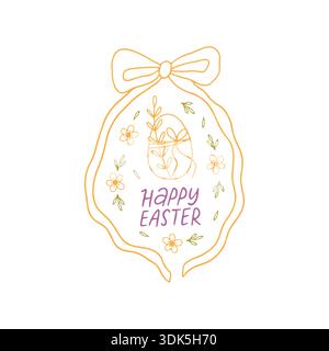 Happy Easter Hand gezeichneter Satz mit Blumenei Stock Vektor
