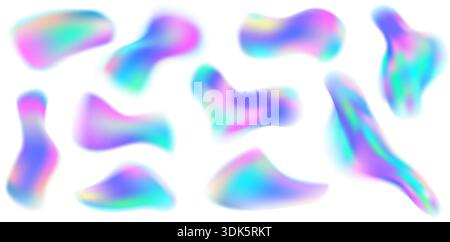 Weiche blaue, fließende Formen mit leuchtender Aura für modernes Design. Pastellwellen in holografischem Mesh mit schillerndem Licht sorgen für trendige Kreativität Stock Vektor