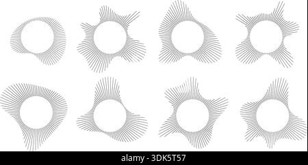 Kreisförmige Klangvisualisierung mit Radialwellenlinienmuster-Vektorsatz. Abstrakte geometrische Burst-Form des Audio-Spektrums. Stock Vektor