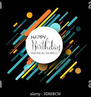 Feiern Sie mit einer lebendigen Geburtstagskarte mit farbenfrohen abstrakten Formen und Linien. Dieses „Happy Birthday“-Design verwendet abstrakte Elemente Stock Vektor