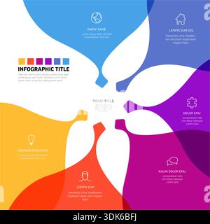 Diese farbenfrohe Infografik-Vorlage verfügt über ein lebendiges Blütenblatt-Design zur Anzeige von Daten. Verwenden Sie diese Infografik im Blütenblatt-Design, um einen professionellen Bus zu erstellen Stock Vektor
