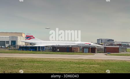 Flughafen London Heathrow, Hounslow, Middlesex, London, Vereinigtes Königreich, 08.01.2024: British Airways Concorde Supersonic wurde am Flughafen Heathrow angemottet Stockfoto