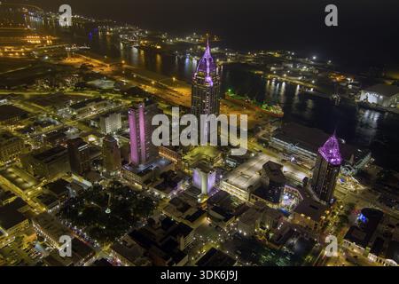 Luftaufnahme von Downtown Mobile, Alabama Stockfoto