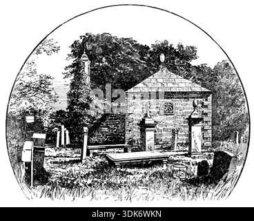 Das Boswell Centenary: Auchinleck Churchyard, mit dem Familientresor von Lord Auchinleck, in dem James Boswell begraben wurde, 1895.Boswell (1740–1795) war Rechtsanwalt, Diarist, Biograph und Autor von „Life of Samuel Johnson“. Aus Illustrated London News, 1895. Stockfoto