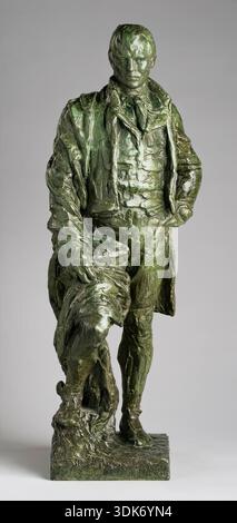 Robert Burns, 1895. 1894 wurde James Pittendrigh MacGillivray vom Stadtrat von Irvine beauftragt, ein Denkmal in voller Größe für Robert Burns zu errichten. Die kommission wäre für MacGillivray ein spannender auftrag gewesen, nicht nur wegen ihrer Größe, sondern auch, weil MacGillivray ein Dichter war, der Burns tief bewunderte. MacGillivray fertigte mehrere Skizzen von Posen für die Statue mit Stift und Tinte an. Die letzte Pose ist eine dynamische, nachdenkliche Darstellung des Dichters, der in tiefem Denken verloren scheint. Stockfoto