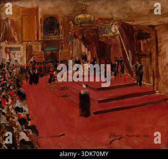 Studie zu "The Visit of Queen Victoria to the International Exhibition, Glasgow", 1888. Studie für das Erinnerungsbild des Staatsbesuchs von Königin Victoria’ in Glasgow am 22. August 1888. Während des Besuchs der Queen’s eröffnete sie Glasgow’s City Chambers und besuchte die Internationale Ausstellung, die im Kelvingrove Park stattfand. Die Ausstellung zog über fünf Millionen Besucher an und führte zum Gebäude der Kelvingrove Art Gallery and Museum. Die Königin fuhr nach ihrem Besuch in Glasgow weiter nach Balmoral. Stockfoto