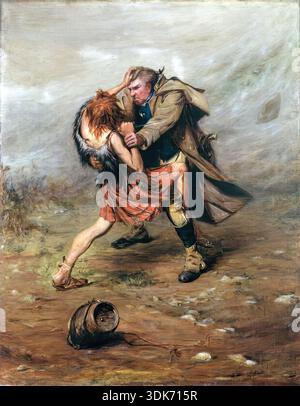 Fussle für das Keg, C1860. Ein heftiger Kampf ist ausgebrochen zwischen einem mageren und feurigen Celt und einem düsteren Lowland-Excise-Officer, der den Transport von geschmuggelten Geistern unterbrochen hat. Stockfoto