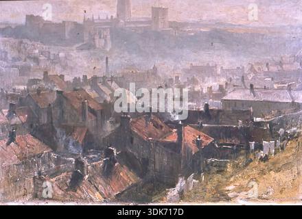 Durham, 1899. Die im 11. Jahrhundert erbaute Kathedrale von Durham ist im Hintergrund zu sehen. Stockfoto