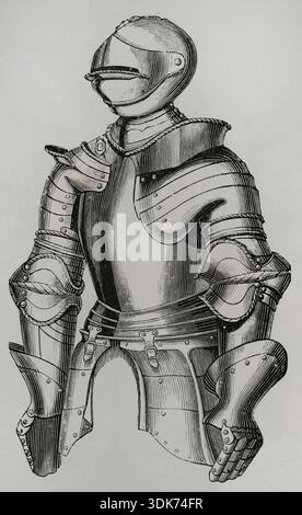 Flache Rüstung aus dem 15. Jahrhundert, Französisch, 1877. Aus „Les Arts Au Moyen Age et a l'Epoque de la Renaissance“ von Paul Lacroix, Paris, 1877. Stockfoto