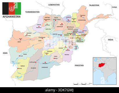 Verwaltungskarte des zentralasiatischen Staates Afghanistan Stockfoto