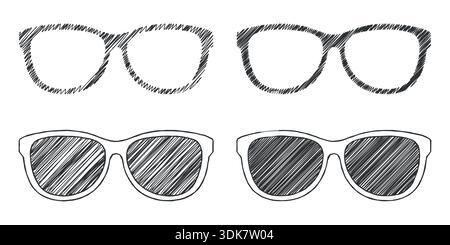 Satz von handgezeichneten oder Scribble Sonnenbrillen Schwarz-weiß-Vektor-Stock Illustration Stock Vektor