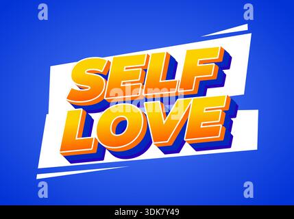 Ein lebendiges Grafikdesign mit den Worten „Self Love“ in auffälliger, farbenfroher Typografie auf blauem Hintergrund Stock Vektor