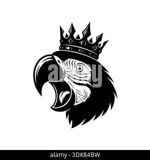 Ein kräftiger schwarzer Vektor-Papageienkopf mit offenem Schnabelmaskottchen mit Krone. Eine Silhouette Papageienköpfe Vektor-Illustration Stock Vektor