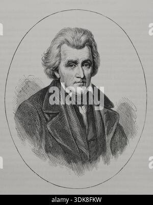 Andrew Jackson (1767-1845). Amerikanischer General und Staatsmann. 7. Präsident der Vereinigten Staaten von Amerika (1829-1837). Hochformat. Gravur. Historia biográfica de los Presidentes de los Estados Unidos (Biographische Geschichte der Präsidenten der Vereinigten Staaten). Veröffentlicht in Barcelona von Montaner y Simón, 1885. Stockfoto