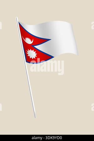 Die offizielle Nationalflagge Nepals winkt stolz auf einem weißen Polen und symbolisiert Unabhängigkeit und Patriotische Freiheit. Stock Vektor