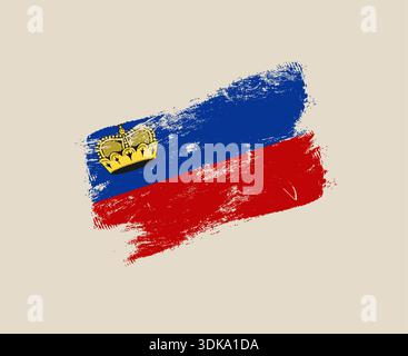 Distressed Grunge Pinselstrich Liechtenstein Flagge Vektor Illustration, symbolisiert nationalen Stolz und Souveränität mit authentischer malerischer Textur.. Stock Vektor