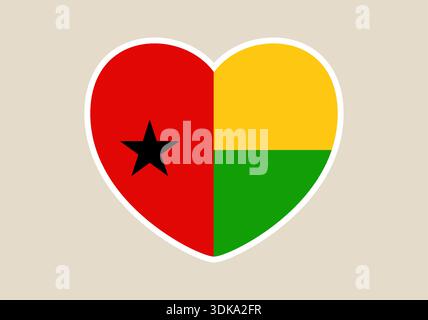 Die Flaggenfarben Guinea-Bissau und der schwarze Stern bilden Herzform, die die patriotische Liebe und nationale Identität symbolisiert. Stock Vektor