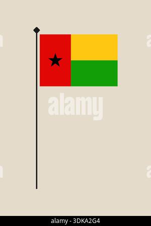 Vektor-Illustration der Guinea-Bissau-Flagge auf einem Pole, ein einfaches Symbol des nationalen Stolzes. Stock Vektor