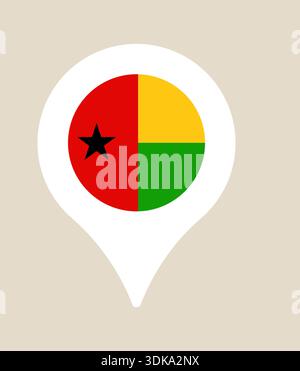 Guinea-Bissau Flaggenkarte Pin-Symbol mit nationalem Symbol für geografische Lage und Reiseziel Vektor-Illustration. Stock Vektor